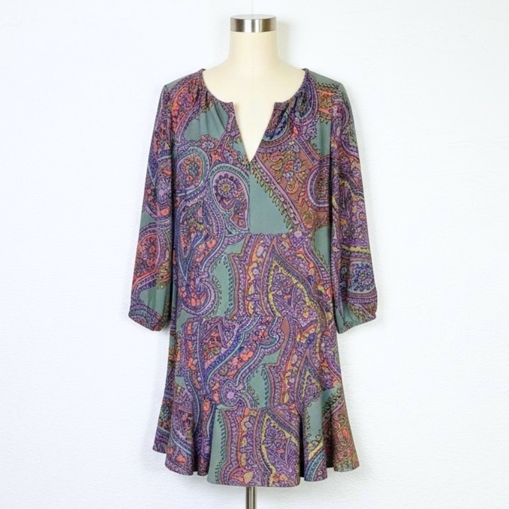 14th & Union Paisley‎ Print V Neck Ruffle Hem Mini Dress Size Small Modest